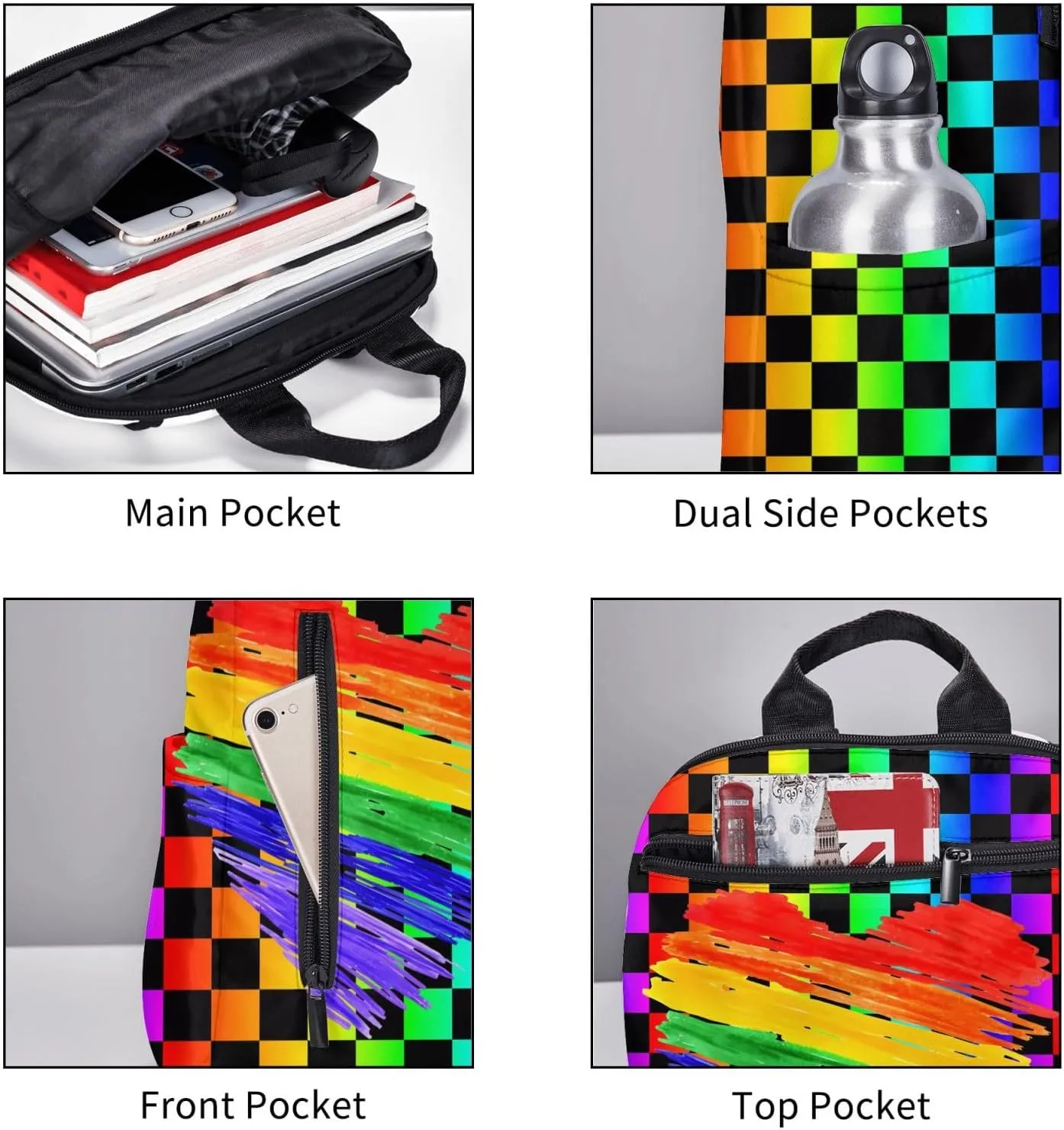 LGBT Rainbow Gay Pride Graffiti Heart Travel Laptop Backpack Casual Backpacks Double Shoulder Daypack Notebook Rucksack Work Bags Sports Bag for Hiking Camping Beach
