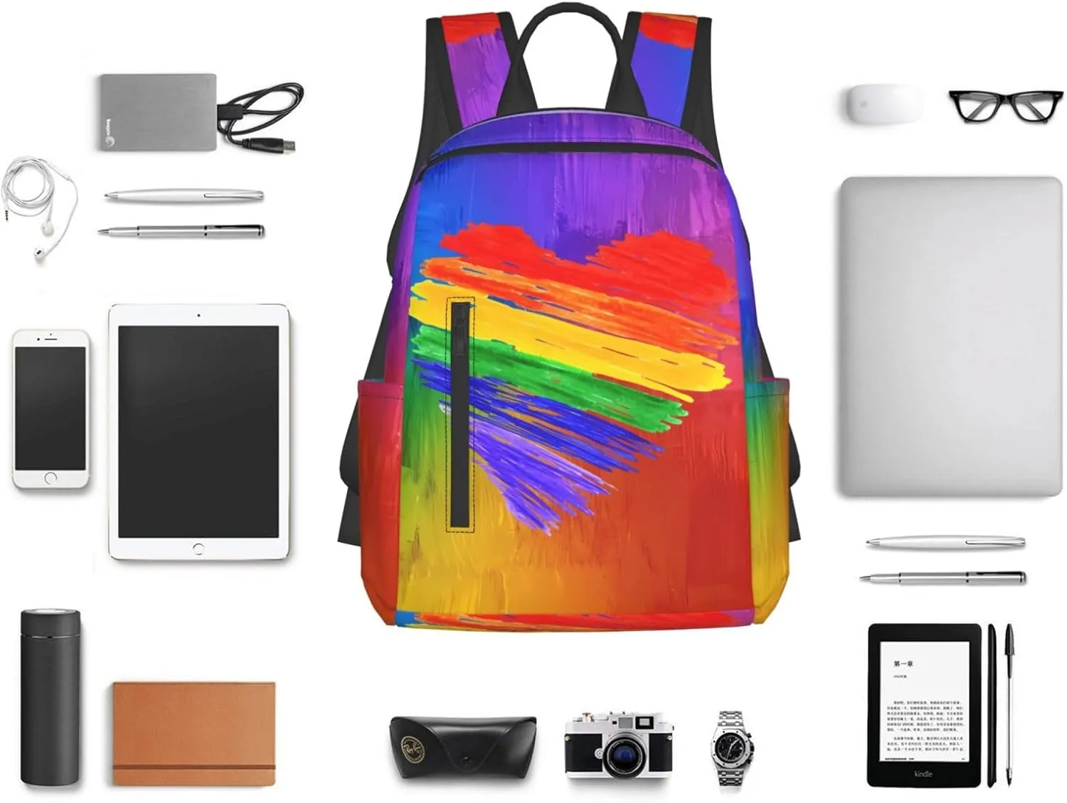 LGBT Rainbow Gay Pride Graffiti Heart Travel Laptop Backpack Casual Backpacks Double Shoulder Daypack Notebook Rucksack Work Bags Sports Bag for Hiking Camping Beach