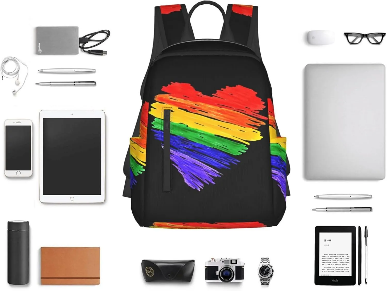 LGBT Rainbow Gay Pride Graffiti Heart Travel Laptop Backpack Casual Backpacks Double Shoulder Daypack Notebook Rucksack Work Bags Sports Bag for Hiking Camping Beach