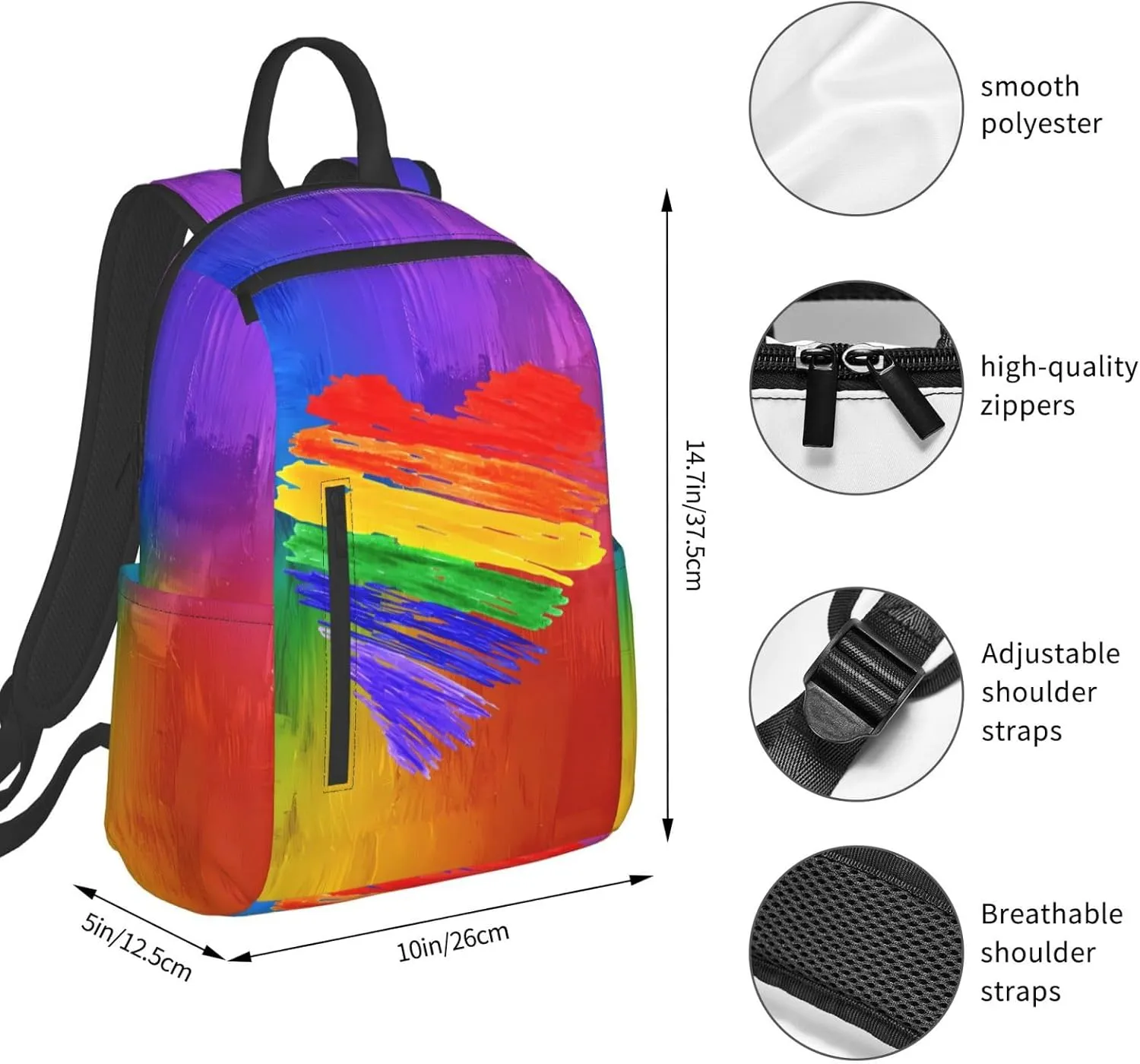 LGBT Rainbow Gay Pride Graffiti Heart Travel Laptop Backpack Casual Backpacks Double Shoulder Daypack Notebook Rucksack Work Bags Sports Bag for Hiking Camping Beach