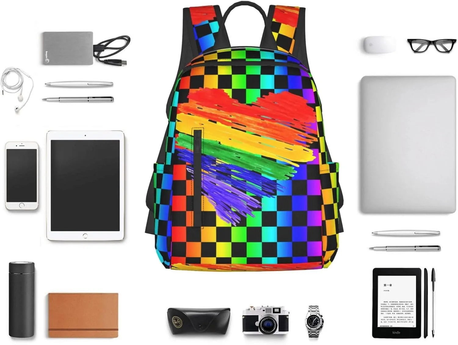 LGBT Rainbow Gay Pride Graffiti Heart Travel Laptop Backpack Casual Backpacks Double Shoulder Daypack Notebook Rucksack Work Bags Sports Bag for Hiking Camping Beach