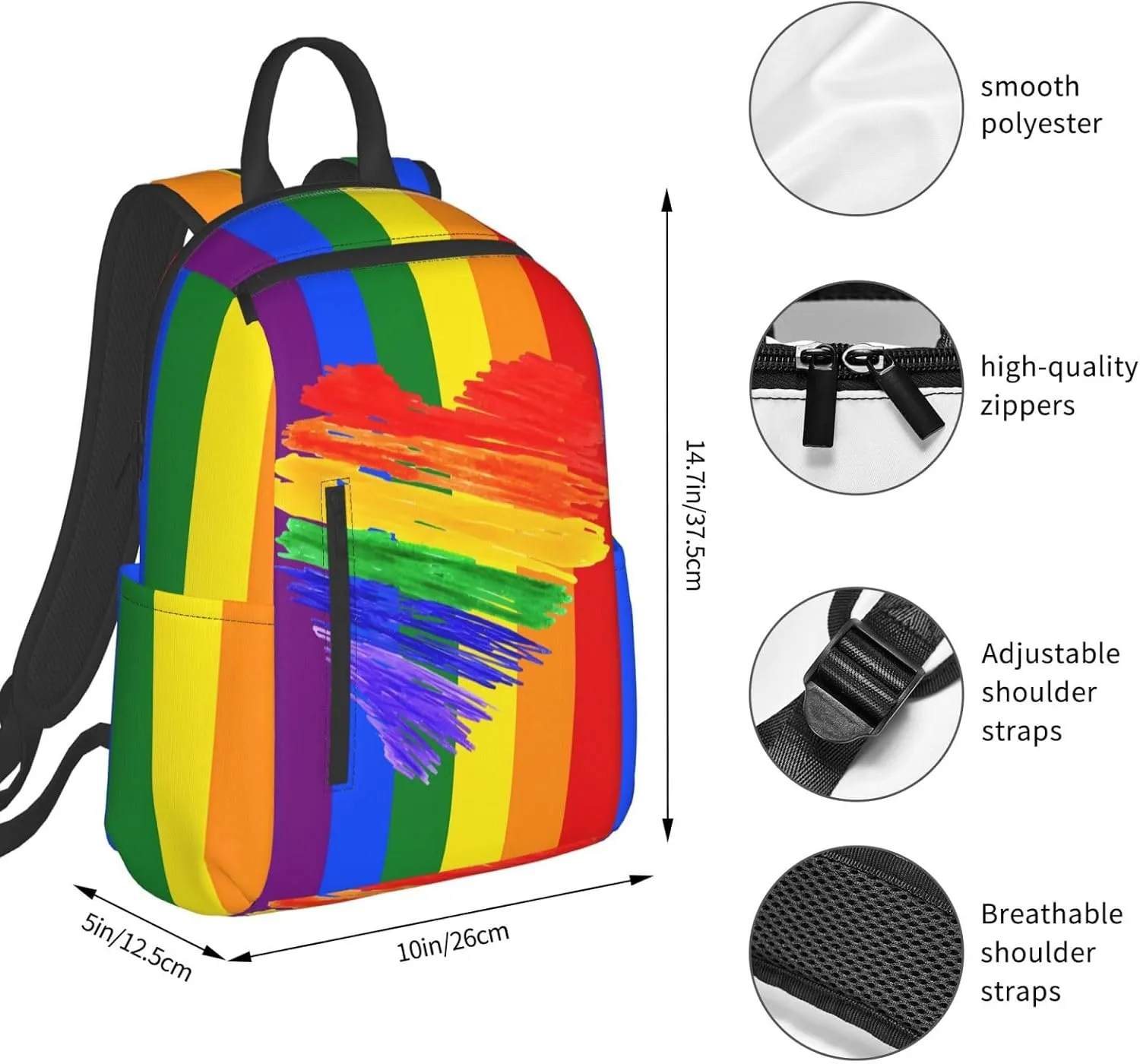 LGBT Rainbow Gay Pride Graffiti Heart Travel Laptop Backpack Casual Backpacks Double Shoulder Daypack Notebook Rucksack Work Bags Sports Bag for Hiking Camping Beach