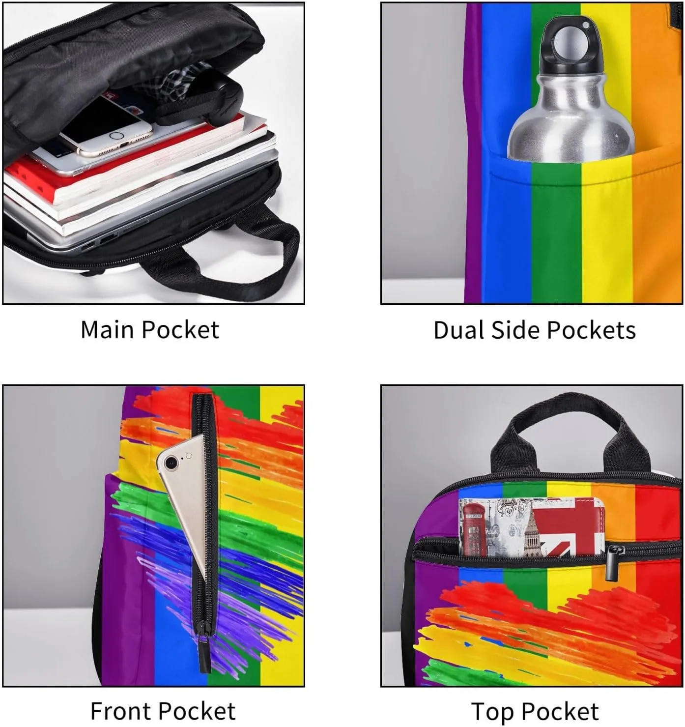 LGBT Rainbow Gay Pride Graffiti Heart Travel Laptop Backpack Casual Backpacks Double Shoulder Daypack Notebook Rucksack Work Bags Sports Bag for Hiking Camping Beach