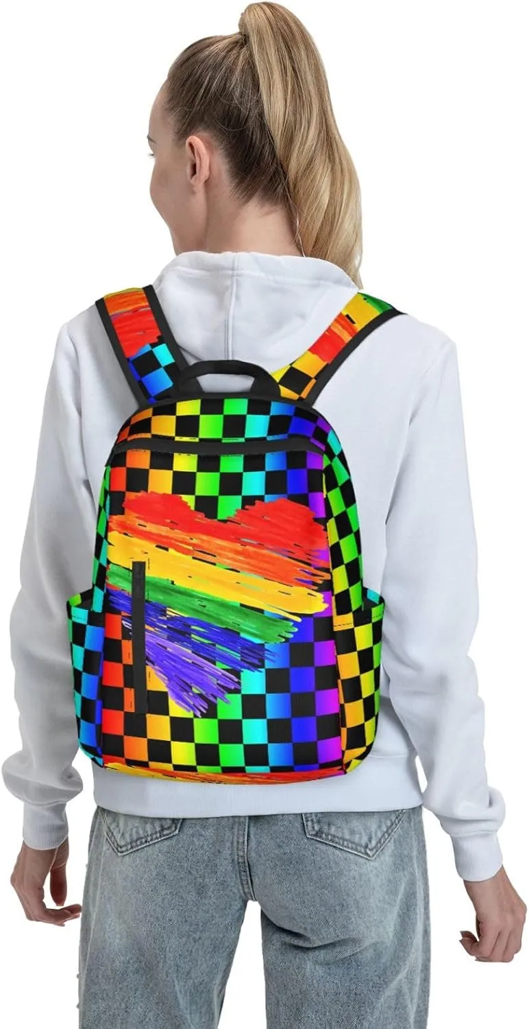 LGBT Rainbow Gay Pride Graffiti Heart Travel Laptop Backpack Casual Backpacks Double Shoulder Daypack Notebook Rucksack Work Bags Sports Bag for Hiking Camping Beach