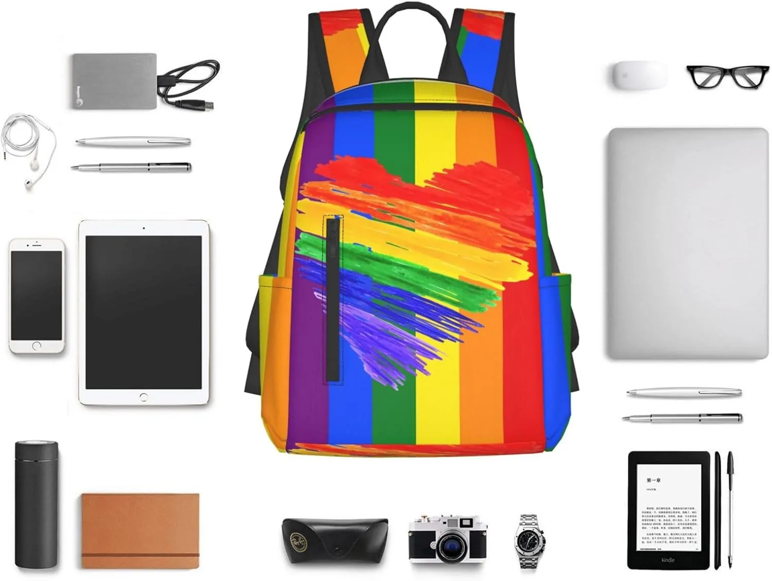 LGBT Rainbow Gay Pride Graffiti Heart Travel Laptop Backpack Casual Backpacks Double Shoulder Daypack Notebook Rucksack Work Bags Sports Bag for Hiking Camping Beach