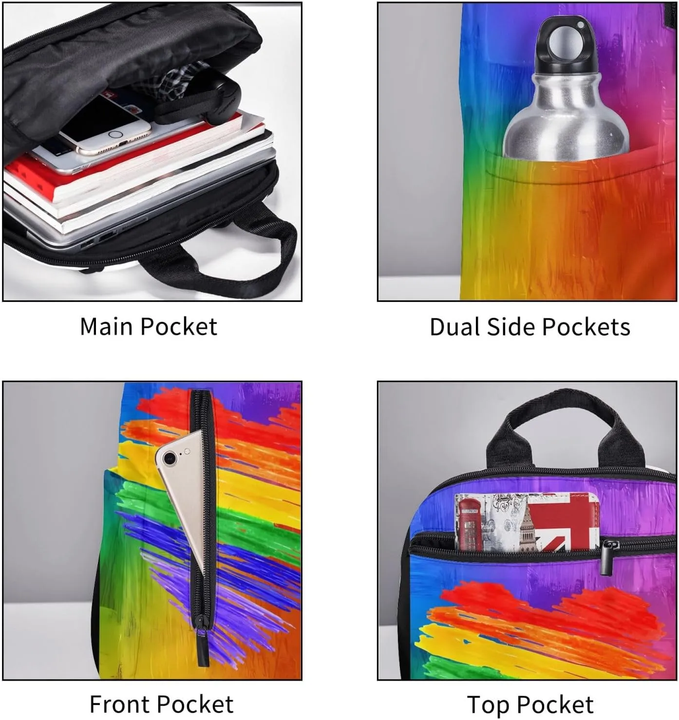LGBT Rainbow Gay Pride Graffiti Heart Travel Laptop Backpack Casual Backpacks Double Shoulder Daypack Notebook Rucksack Work Bags Sports Bag for Hiking Camping Beach