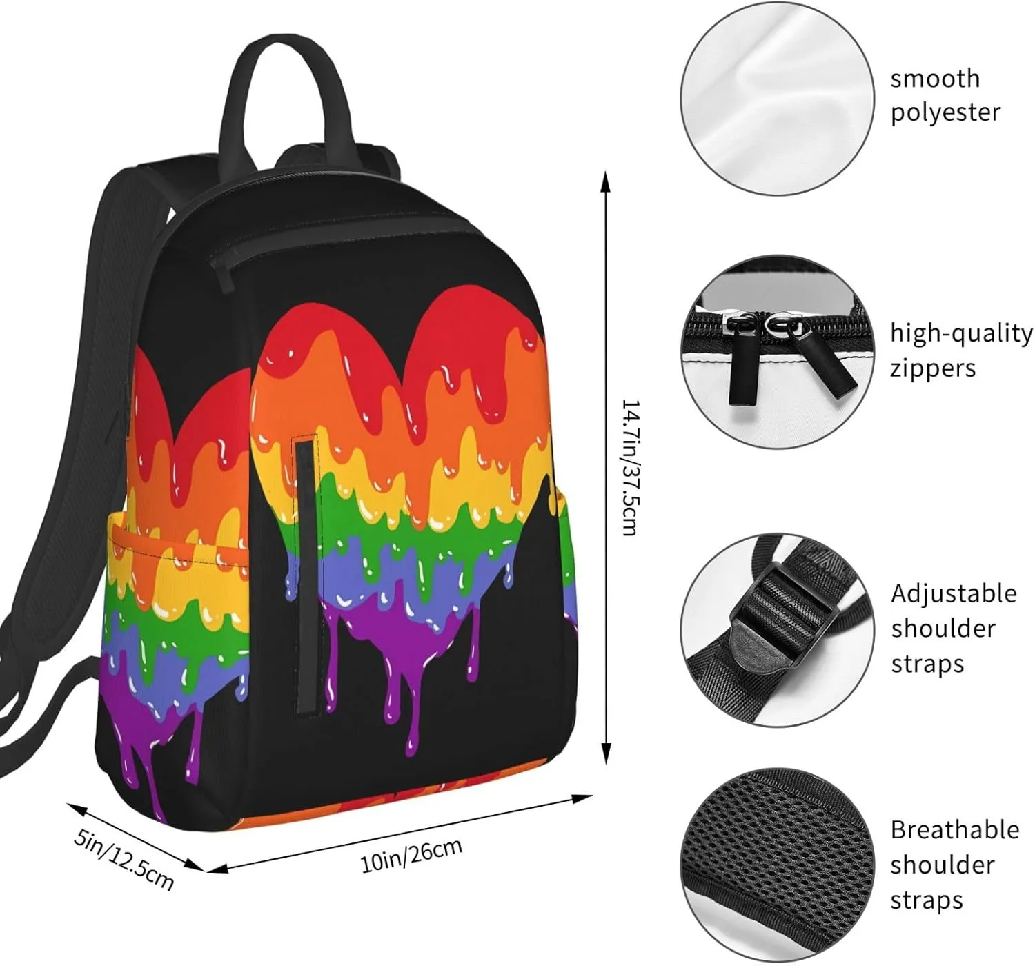 LGBT Rainbow Gay Pride Graffiti Love Heart Travel Laptop Backpack Casual Backpacks Double Shoulder Daypack Notebook Rucksack Work Bags Sports Bag for Hiking Camping Beach