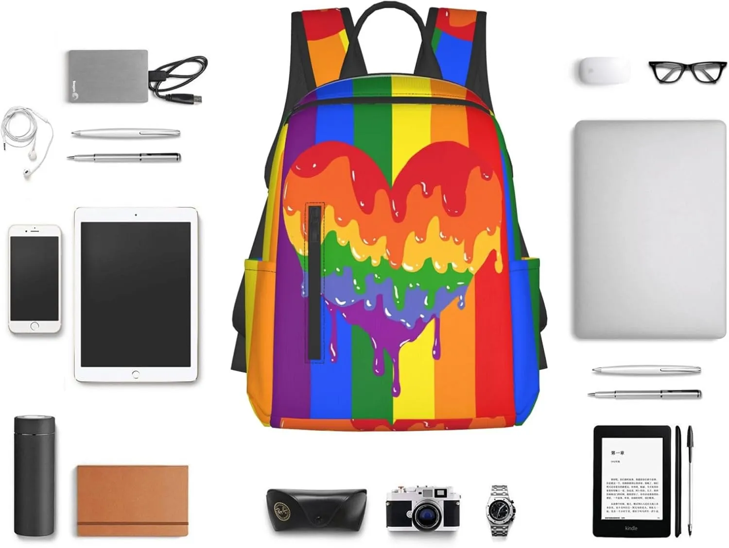 LGBT Rainbow Gay Pride Graffiti Love Heart Travel Laptop Backpack Casual Backpacks Double Shoulder Daypack Notebook Rucksack Work Bags Sports Bag for Hiking Camping Beach