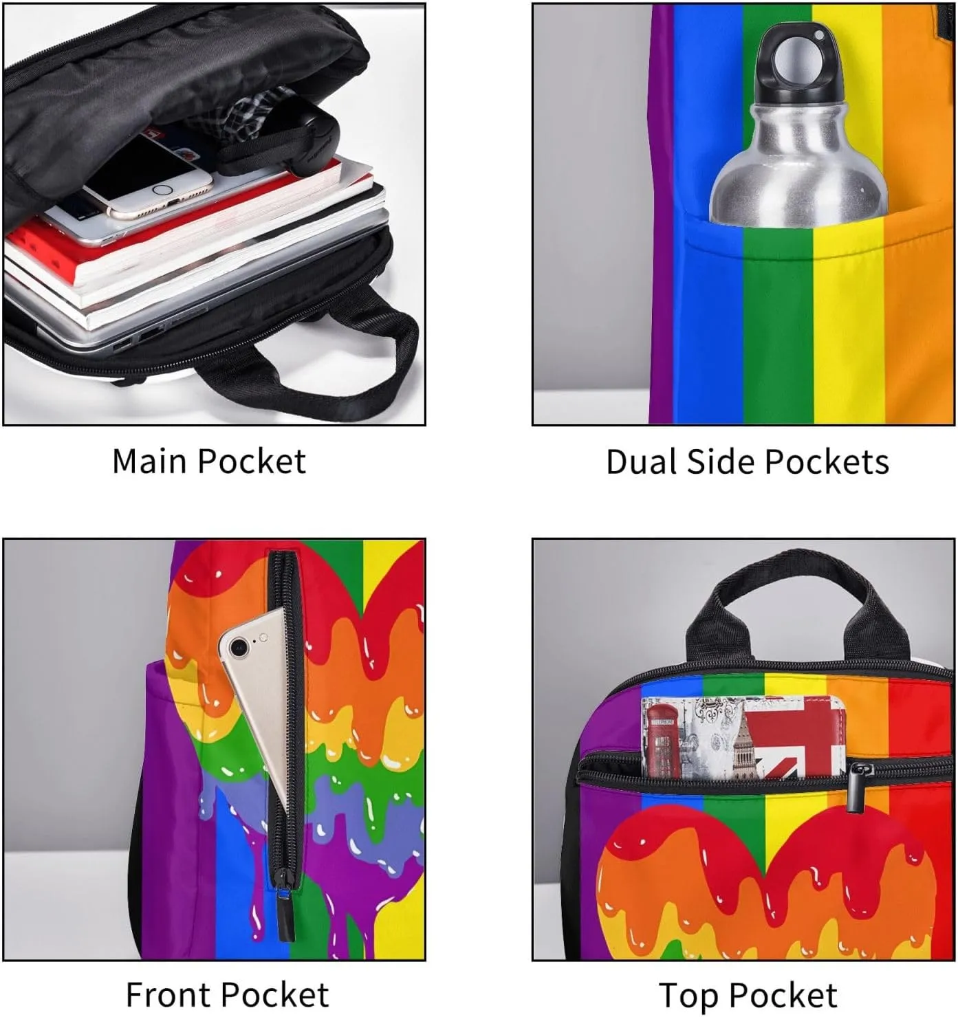 LGBT Rainbow Gay Pride Graffiti Love Heart Travel Laptop Backpack Casual Backpacks Double Shoulder Daypack Notebook Rucksack Work Bags Sports Bag for Hiking Camping Beach