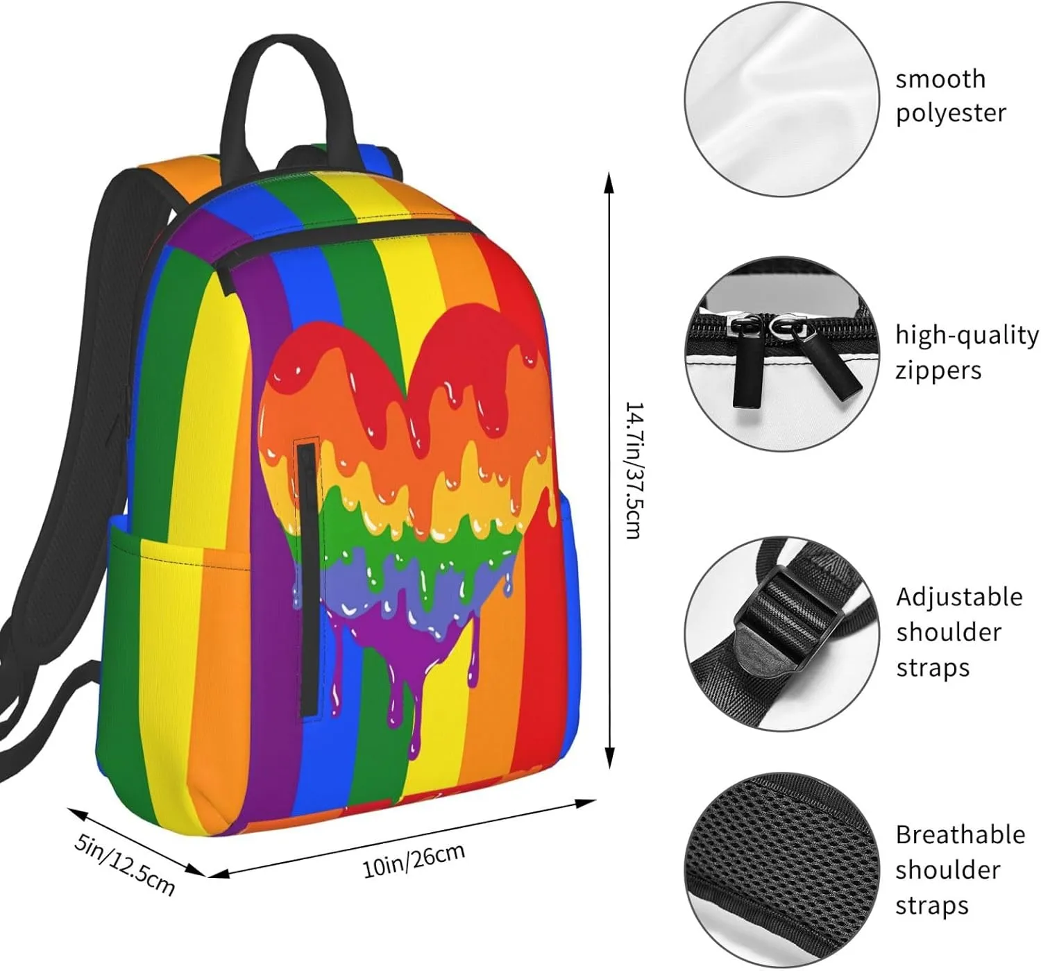 LGBT Rainbow Gay Pride Graffiti Love Heart Travel Laptop Backpack Casual Backpacks Double Shoulder Daypack Notebook Rucksack Work Bags Sports Bag for Hiking Camping Beach