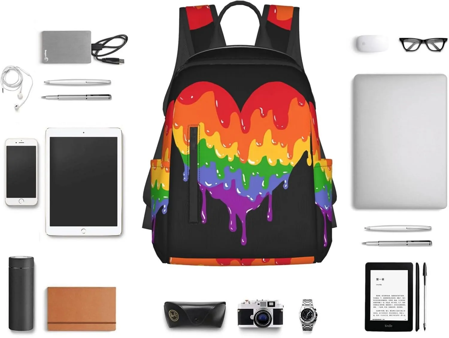 LGBT Rainbow Gay Pride Graffiti Love Heart Travel Laptop Backpack Casual Backpacks Double Shoulder Daypack Notebook Rucksack Work Bags Sports Bag for Hiking Camping Beach