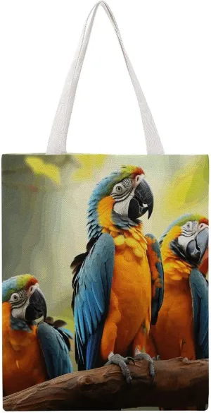 Lightweight Reusable Grocery Shopping Cloth Bag,Cute Parrots Print Canvas Tote Bag,shoulder Bag,Double-sided Pattern