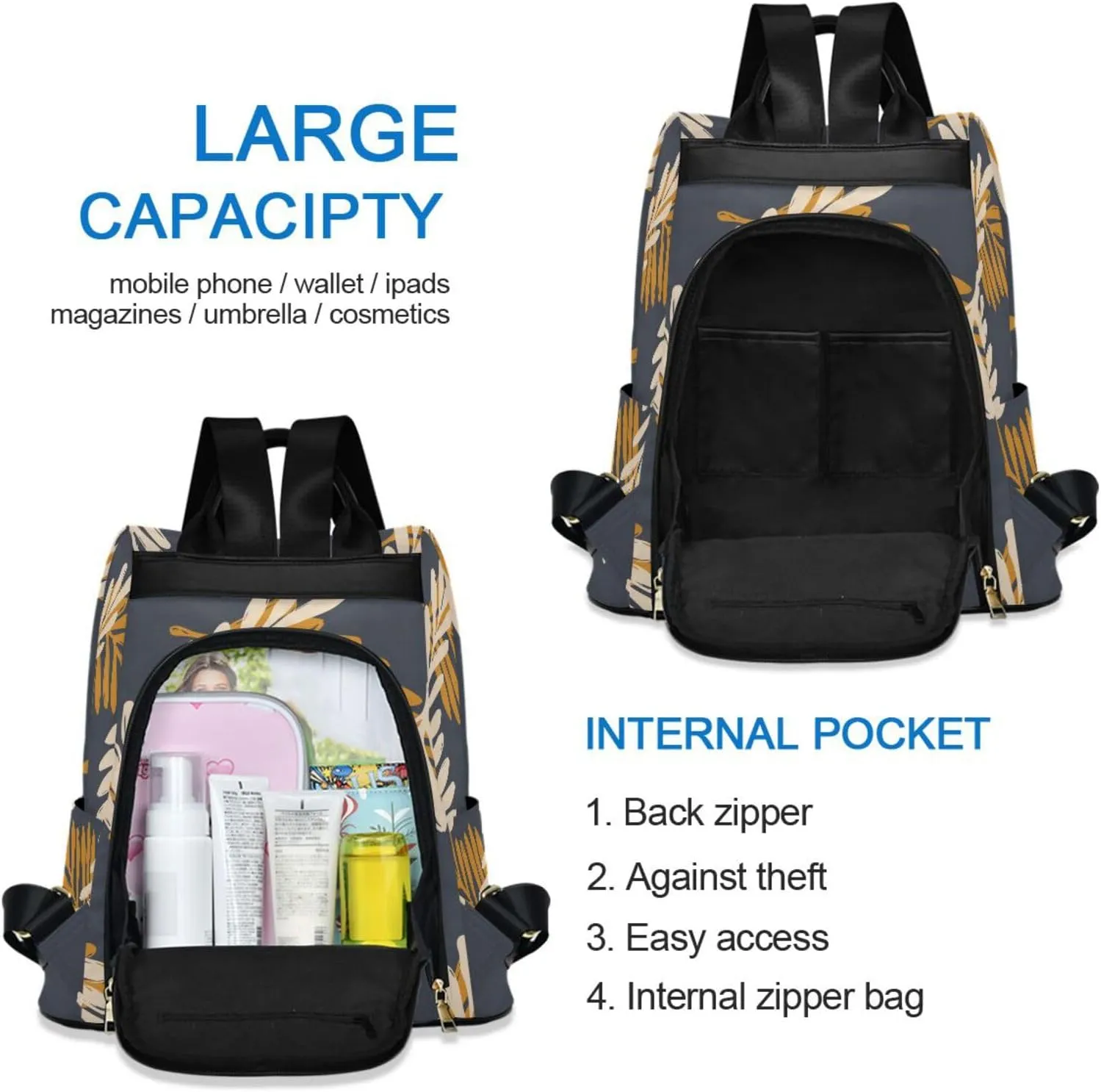 Lightweight Women Backpack Purse Shoulder Bag Casual Daypack Anti-theft Zipper With Pockets 13.4 X 5.9 X 15in Pattern 4