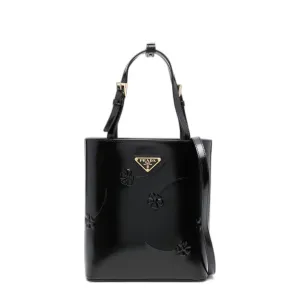 Logo-Triangle Floral-Embossed Tote Bag
