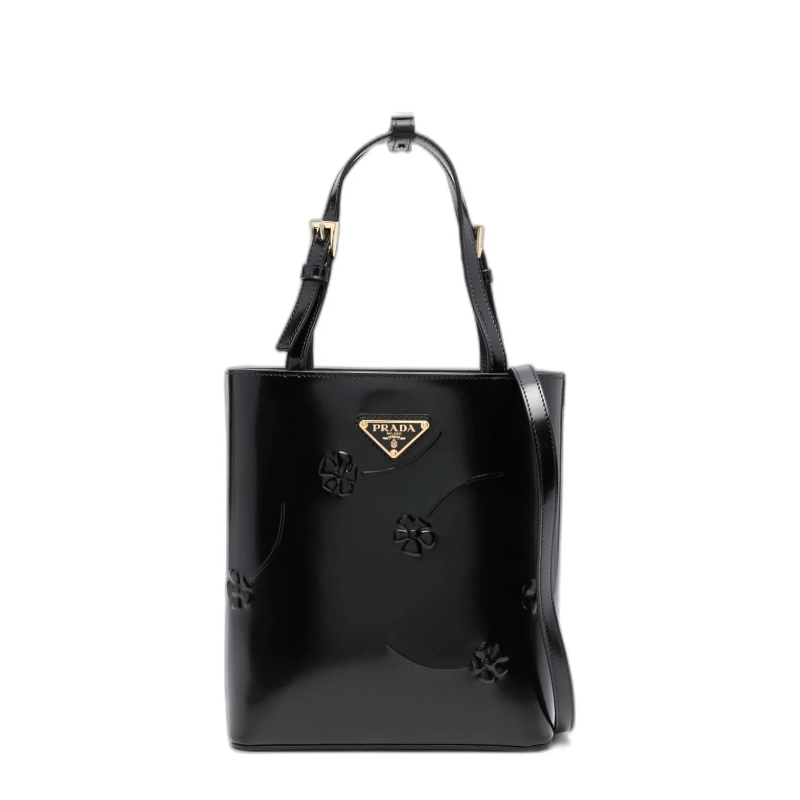 Logo-Triangle Floral-Embossed Tote Bag