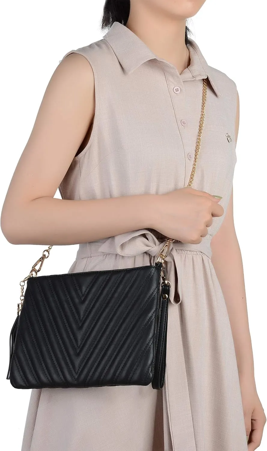 lola mae Women's Wristlet Handbags Simple Quilted Small Clutch Crossbody Bag