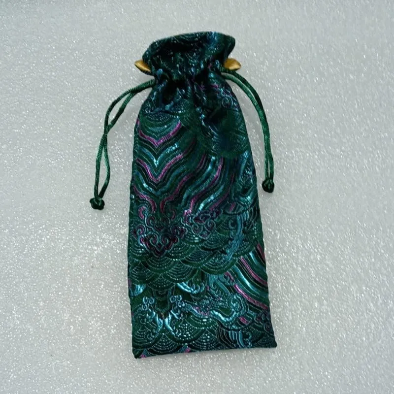 Long Silk Pouches Wholesale Jewelry Drawstring Bags Seawater Chinese Brocade Bags with lined Satin Cloth Gift Pouches size 3.15 x 7.87 inch (green (10 pcs))