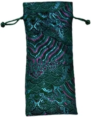 Long Silk Pouches Wholesale Jewelry Drawstring Bags Seawater Chinese Brocade Bags with lined Satin Cloth Gift Pouches size 3.15 x 7.87 inch (green (10 pcs))