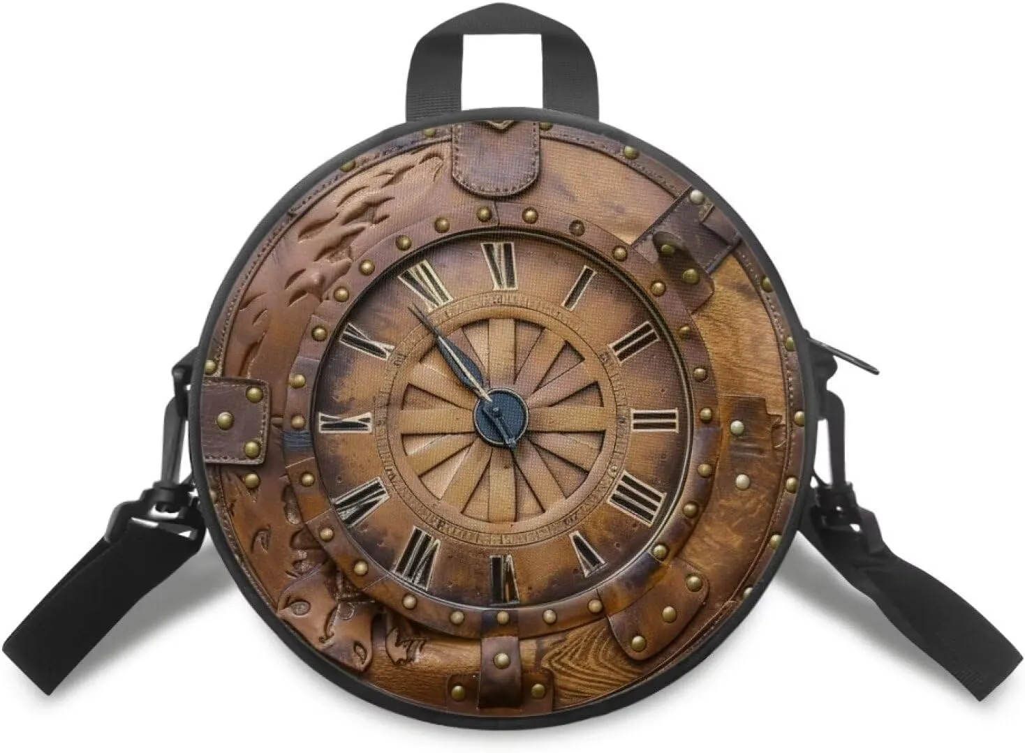 Lotusorchid Clock Print Small Crossbody Bag Round Purse Circle Shoulder Purse for Party Work (Not Real Clock)
