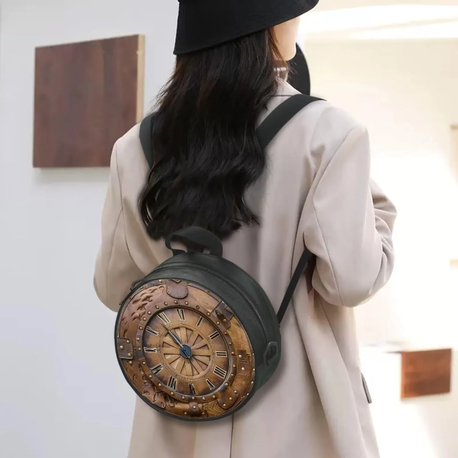 Lotusorchid Clock Print Small Crossbody Bag Round Purse Circle Shoulder Purse for Party Work (Not Real Clock)
