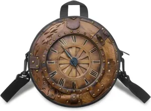 Lotusorchid Clock Print Small Crossbody Bag Round Purse Circle Shoulder Purse for Party Work (Not Real Clock)