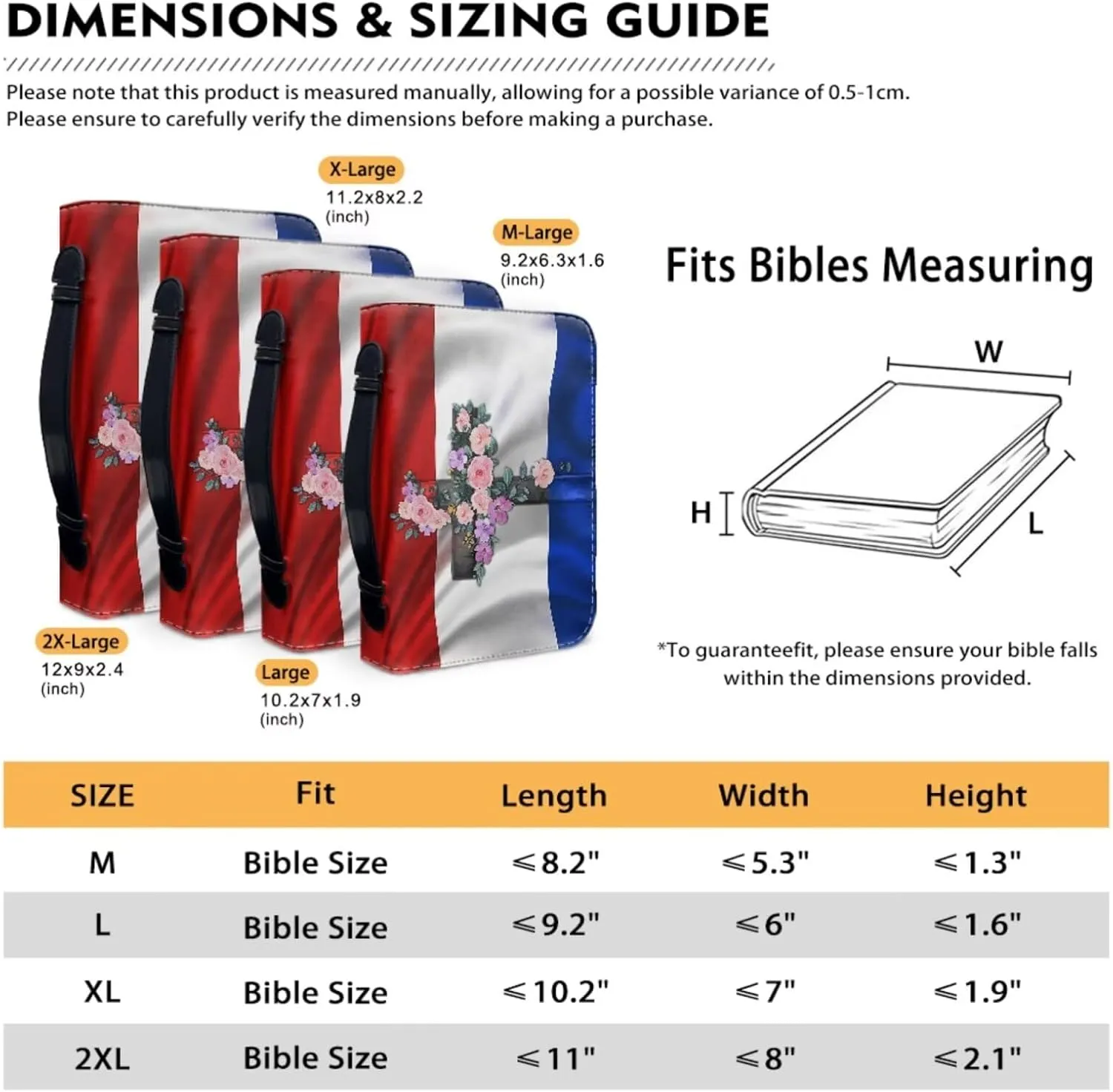 Lotusorchid Netherlands Dutch Flag Bible Cover Case with Leather Keychain, Cross Print Bible Tote Bag Bible Book Cover Bible Carrying Case for Bible Study, Large Church Bag Bible Accessories, Size M