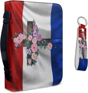 Lotusorchid Netherlands Dutch Flag Bible Cover Case with Leather Keychain, Cross Print Bible Tote Bag Bible Book Cover Bible Carrying Case for Bible Study, Large Church Bag Bible Accessories, Size M