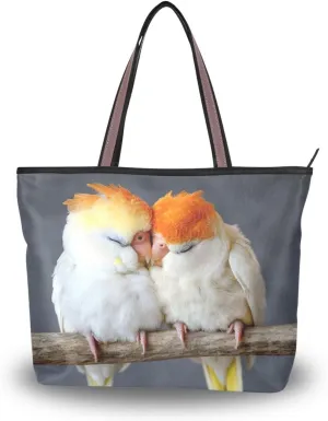 Love Parrot Women Tote Bag Purse Zipper Closure Reusable Grocery Handbag Large