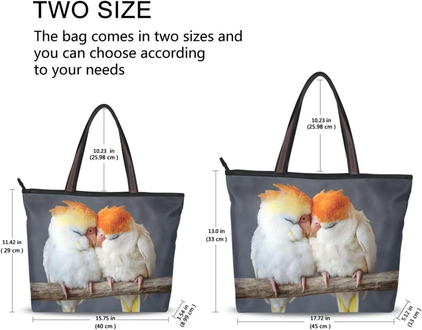 Love Parrot Women Tote Bag Purse Zipper Closure Reusable Grocery Handbag Large