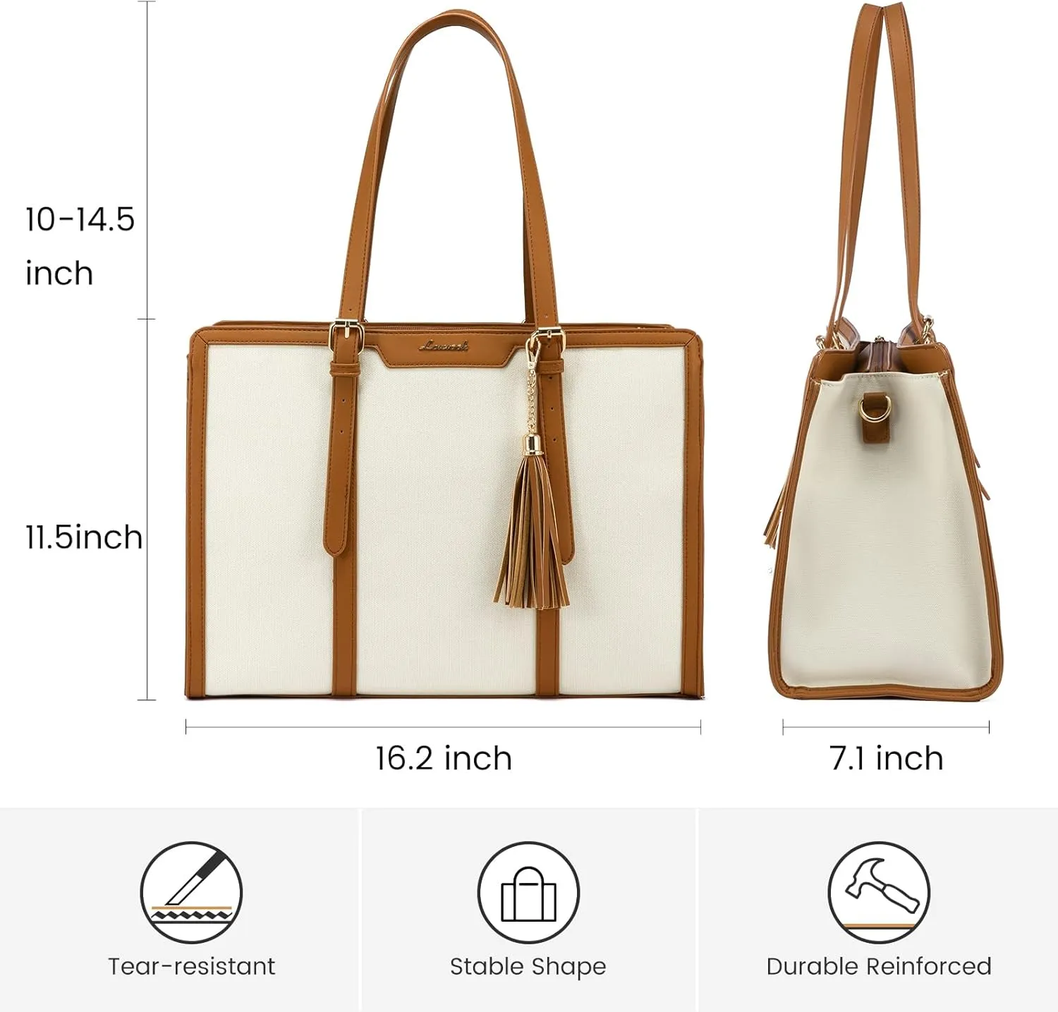 LOVEVOOK Laptop Bag for Women - 15.6 inch Lightweight Canvas Laptop Tote, Large Capacity Computer Bag with Clutch Purse for Business, Work, Travel, School, Casual Beige
