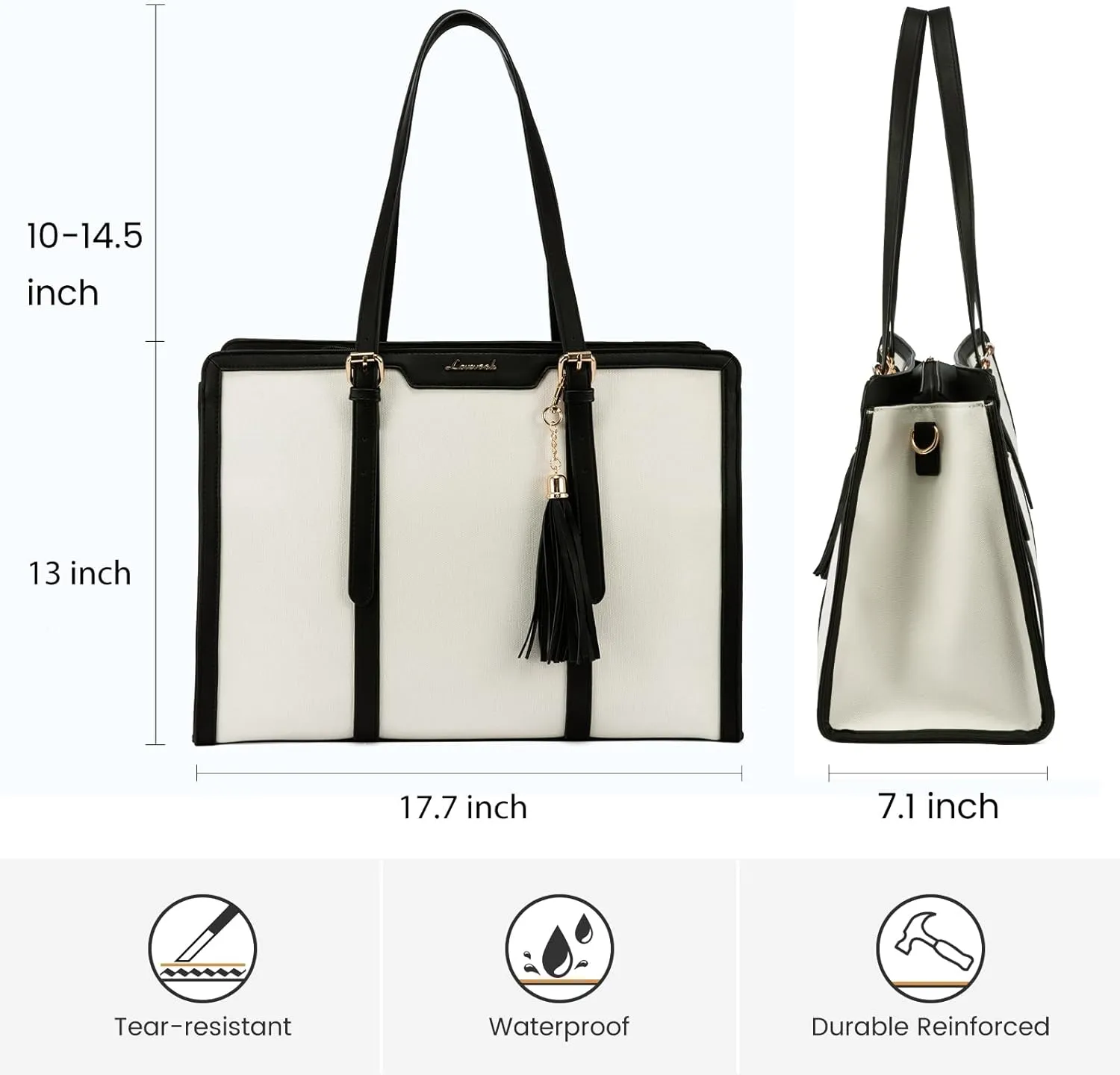 LOVEVOOK Laptop Bag for Women - 17 inch Lightweight Canvas Laptop Tote, Large Capacity Computer Bag with Clutch Purse for Business, Work, Travel, School (Beige & Black, 17 Inch)