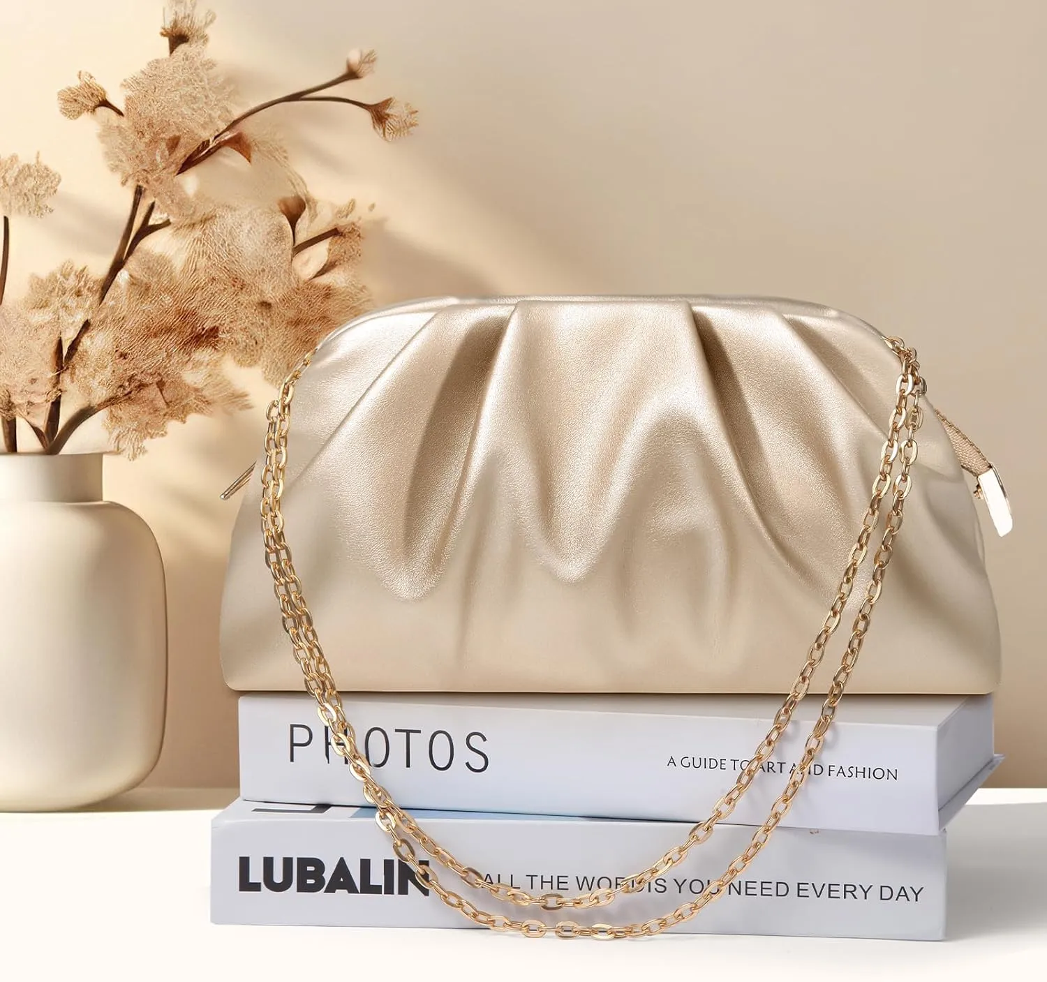 lovyoCoCo Clutch Purse for Women Soft Pleated PU Wedding Clutch, Elegant Evening Bag for Galas, Proms,Cocktail Parties