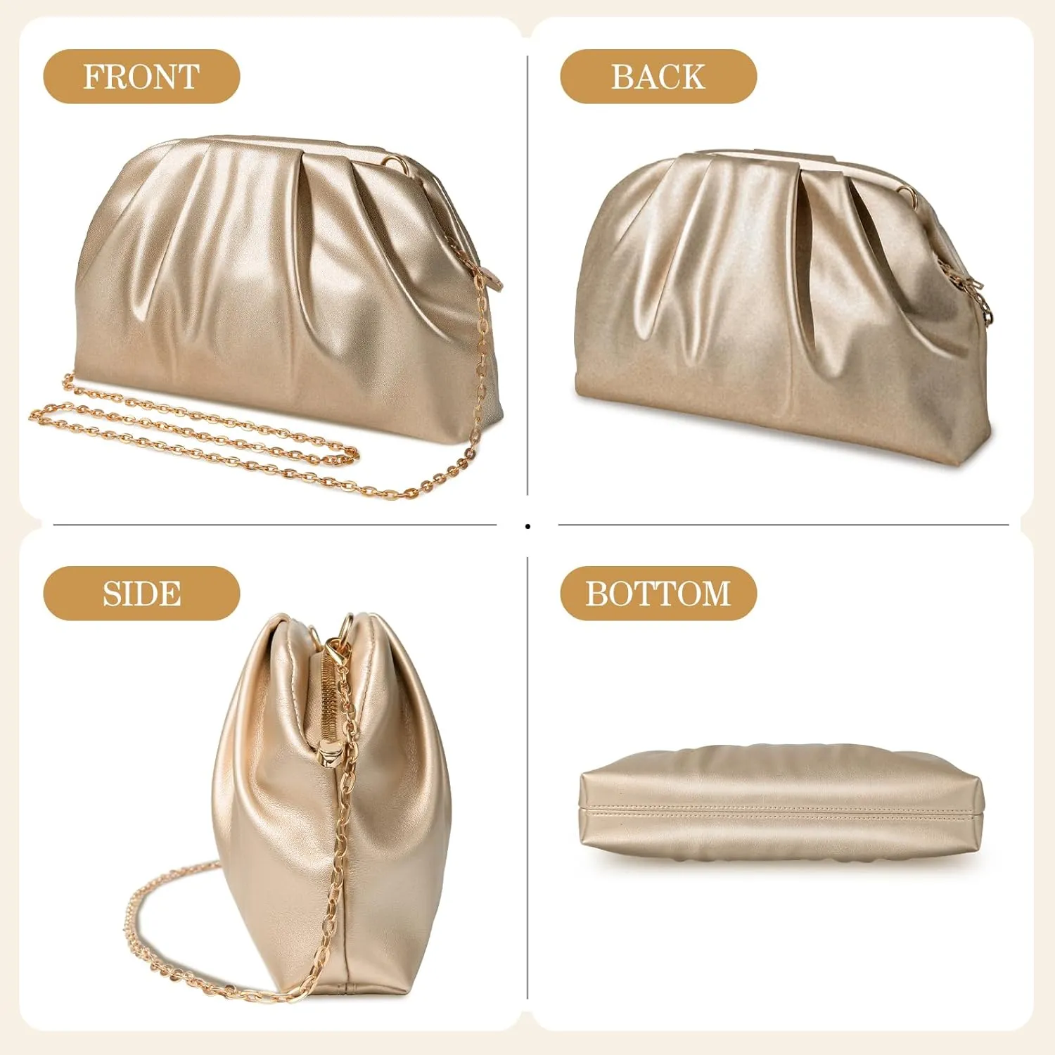 lovyoCoCo Clutch Purse for Women Soft Pleated PU Wedding Clutch, Elegant Evening Bag for Galas, Proms,Cocktail Parties