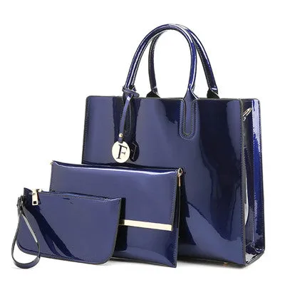 Luxury Patent Leather Handbags 3pcs Lacquered Shoulder Crossbody Bag For Women Casual Tote Messenger Bags Set Clutch