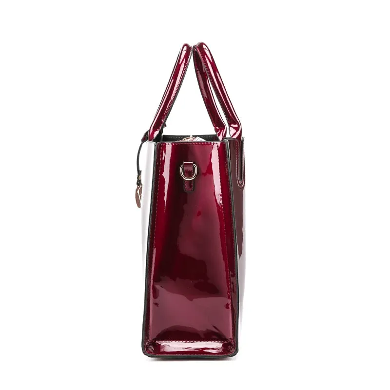 Luxury Patent Leather Handbags 3pcs Lacquered Shoulder Crossbody Bag For Women Casual Tote Messenger Bags Set Clutch
