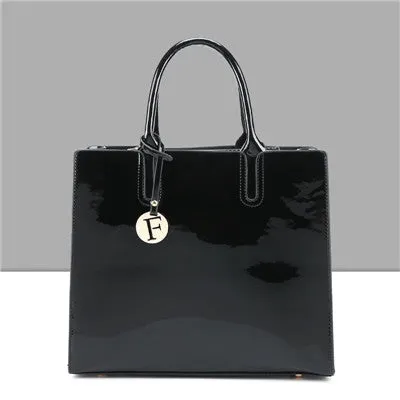 Luxury Patent Leather Handbags 3pcs Lacquered Shoulder Crossbody Bag For Women Casual Tote Messenger Bags Set Clutch
