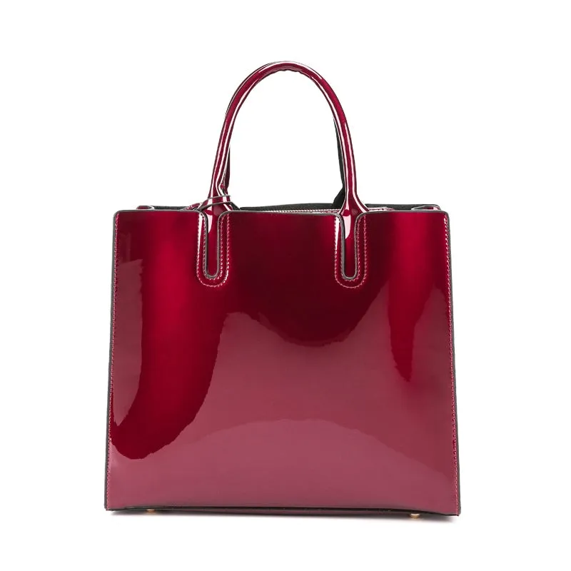 Luxury Patent Leather Handbags 3pcs Lacquered Shoulder Crossbody Bag For Women Casual Tote Messenger Bags Set Clutch