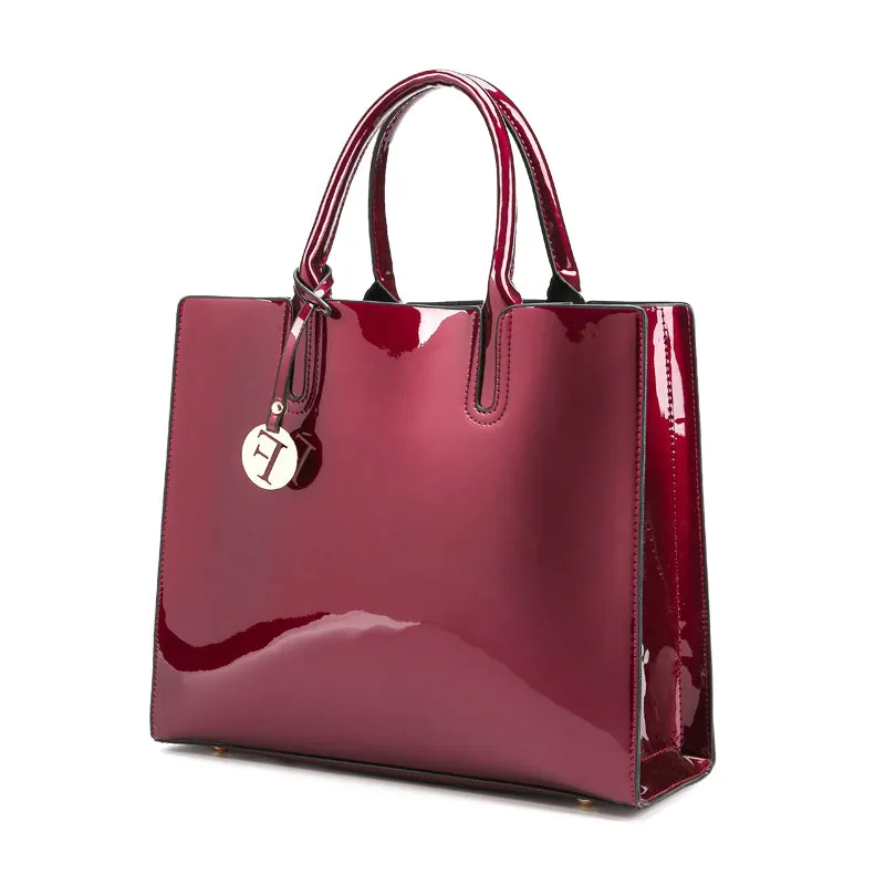 Luxury Patent Leather Handbags 3pcs Lacquered Shoulder Crossbody Bag For Women Casual Tote Messenger Bags Set Clutch