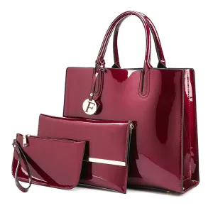 Luxury Patent Leather Handbags 3pcs Lacquered Shoulder Crossbody Bag For Women Casual Tote Messenger Bags Set Clutch