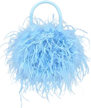 LVCOMEFF Ostrich Feather Purse for Women Evening Clutch Mini Purse for Wedding Party Prom Banquet (Haze Blue)