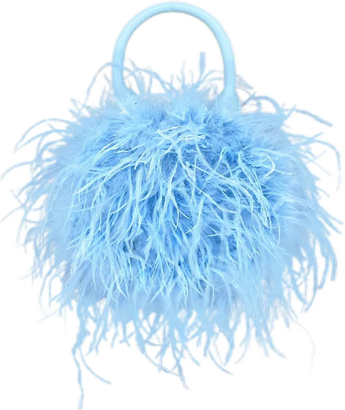 LVCOMEFF Ostrich Feather Purse for Women Evening Clutch Mini Purse for Wedding Party Prom Banquet (Haze Blue)