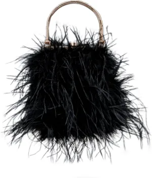 LVCOMEFF Women Evening Purse Ostrich Feather Handbag with Gold Handle Crossbody Bag Cute Luxury for Party Wedding