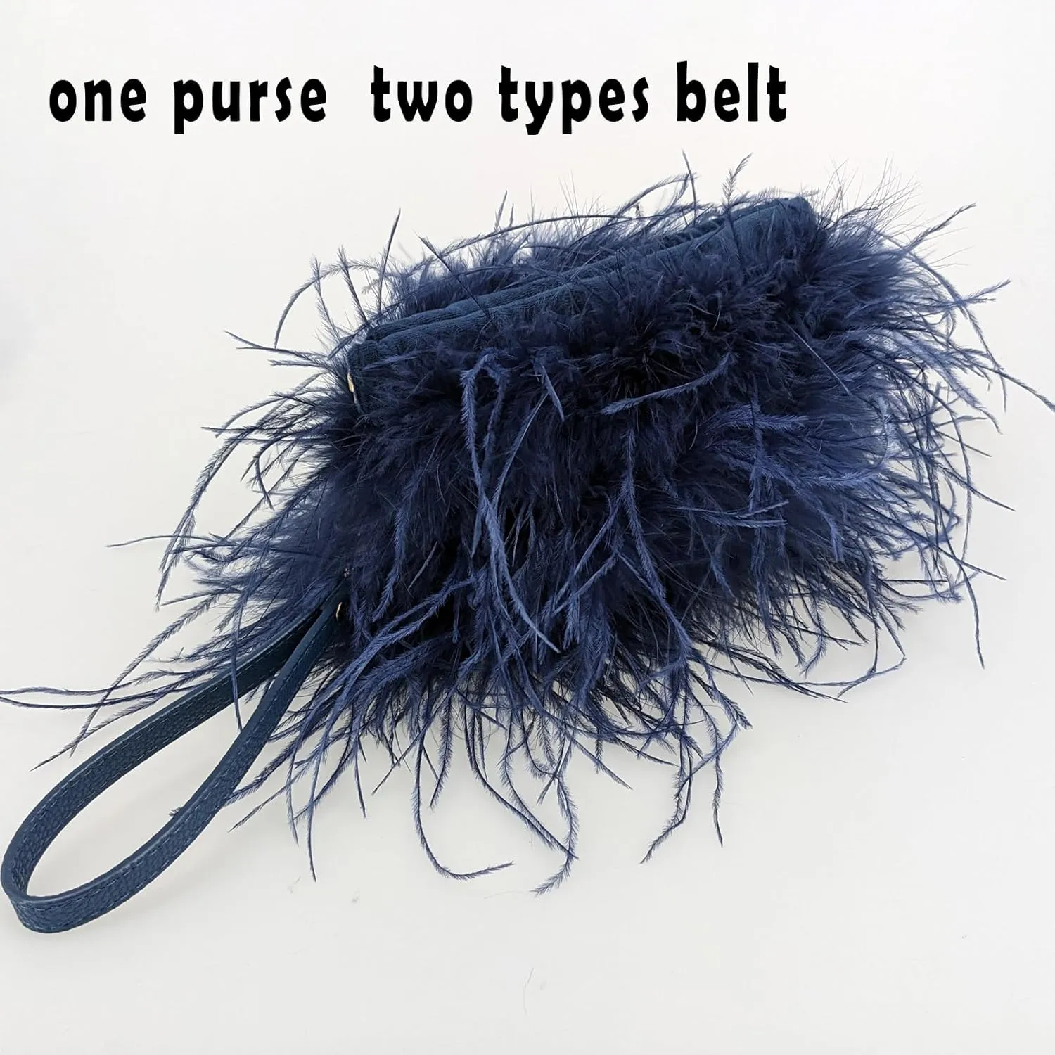 LVCOMEFF Women Ostrich Feather Clutch Mini Purse with Pearl Chain Small Handbag Furry Luxurious Party