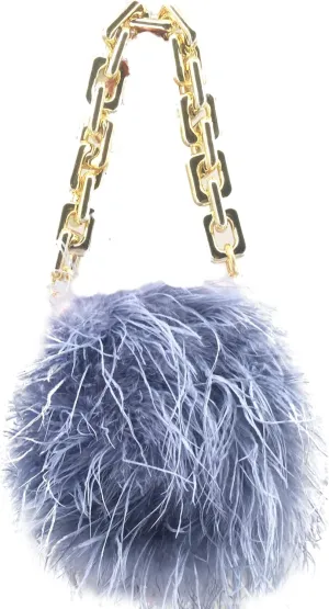 LVCOMEFF Women Ostrich Feather Mini Handbag Purse with Big Gold Chain for Party Fluffy Plush Luxurious