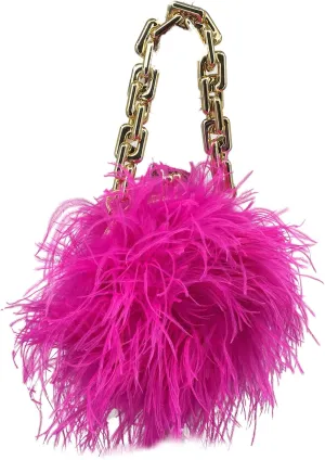 LVCOMEFF Women Ostrich Feather Mini Handbag Purse with Big Gold Chain for Party Fluffy Plush Luxurious