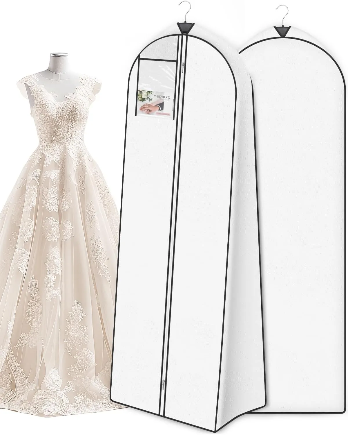 Lzerking 72’’ Wedding Dress Bag for Gowns Long with 20’’ Gusseted, Garment Bag with Accessories Pouch for ID Card Accessories, Dress Cover for Women Bride Storage Travel