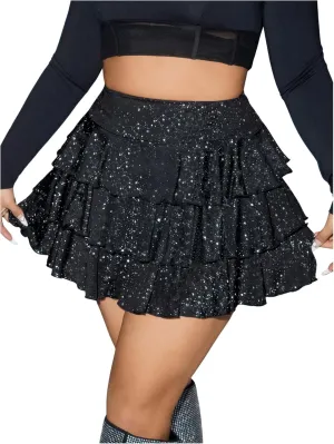 MakeMeChic Women's Plus Size Cheetah Print Short Skirt Ruffle Tiered A Line Y2K Mini Skirts