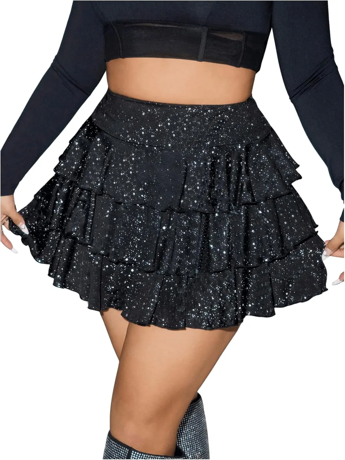 MakeMeChic Women's Plus Size Cheetah Print Short Skirt Ruffle Tiered A Line Y2K Mini Skirts