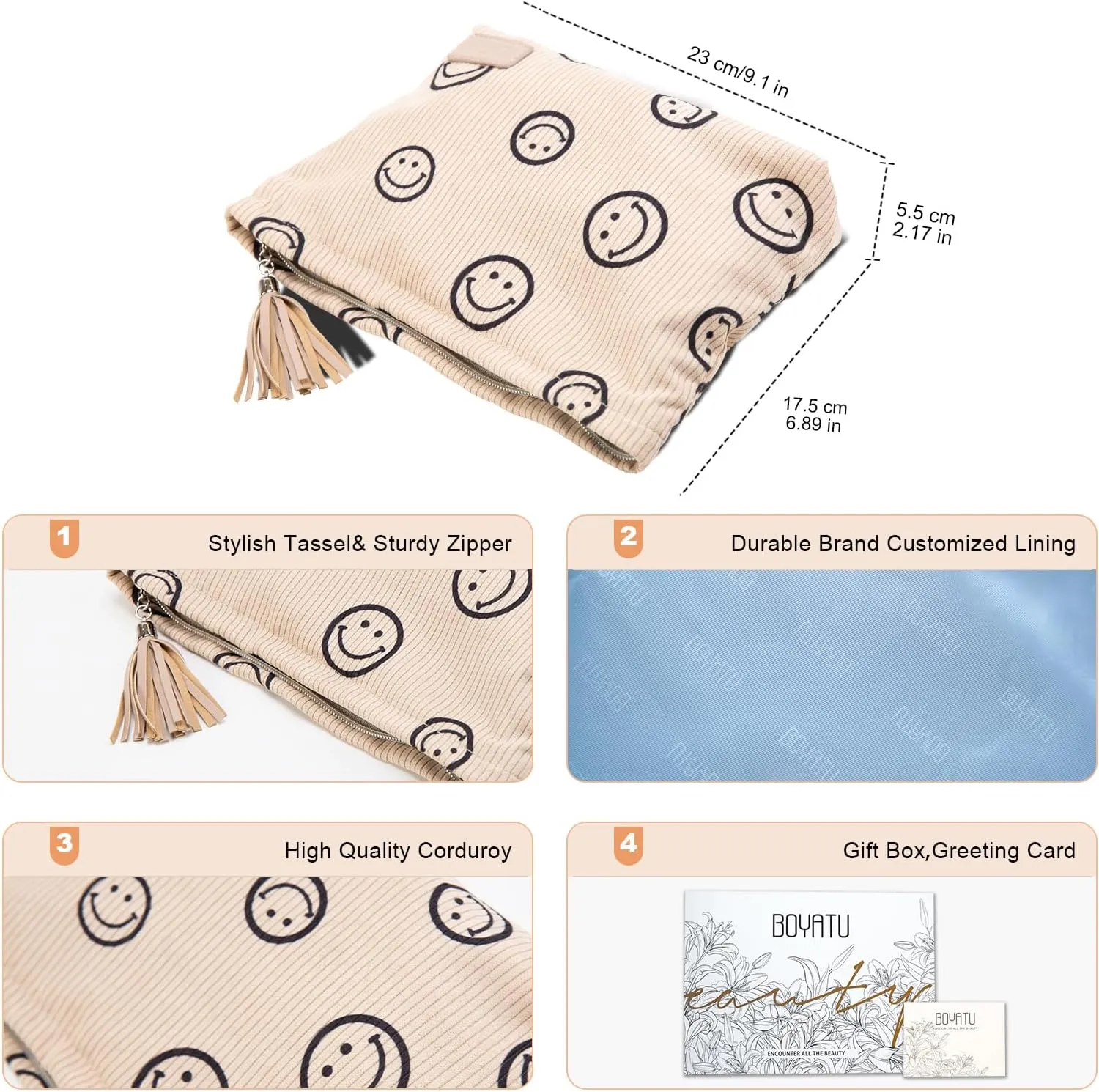 Makeup Bag Small Cosmetic Pouch: Cosmetic Bag for Purse - Cute Make up Bags with Tassel - Gifts for Teen Girl (01-Khaki)