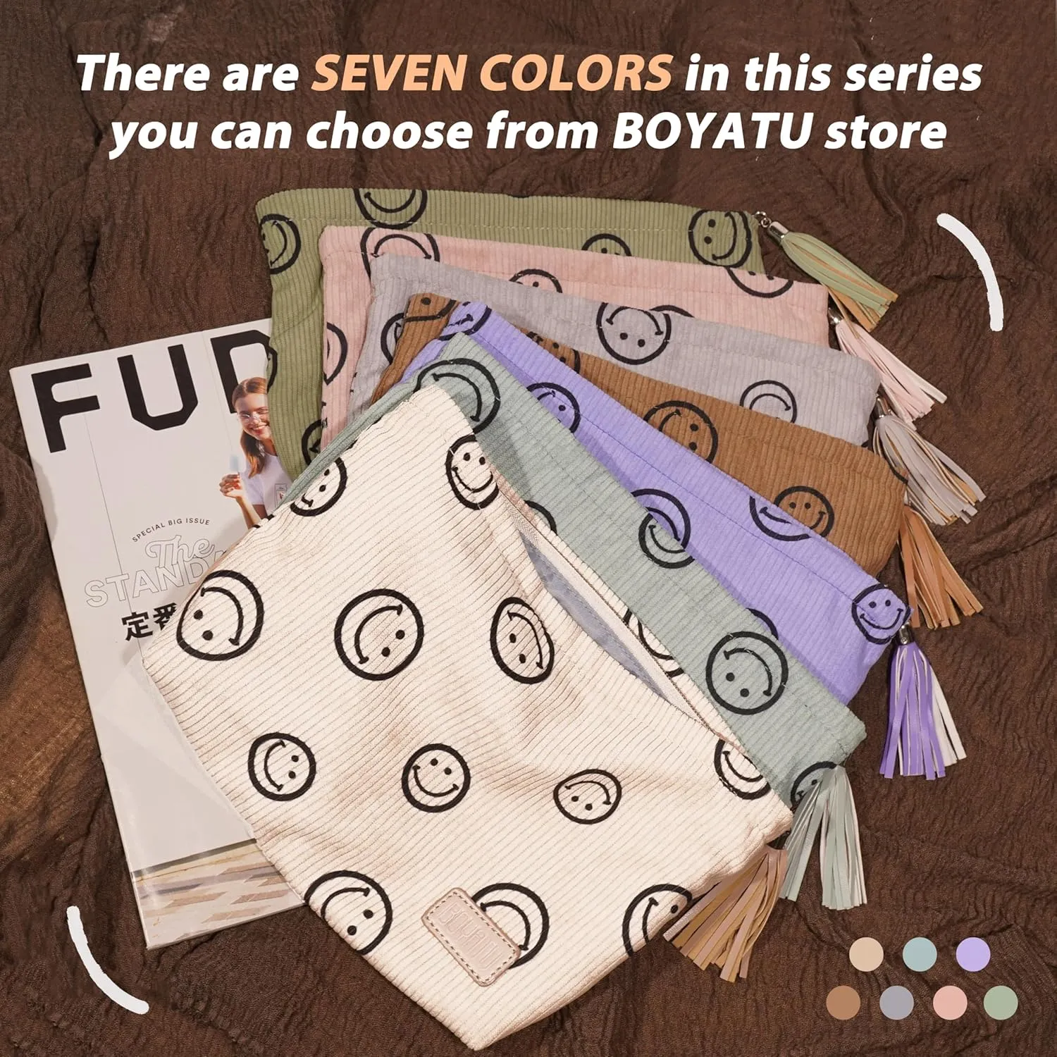 Makeup Bag Small Cosmetic Pouch: Cosmetic Bag for Purse - Cute Make up Bags with Tassel - Gifts for Teen Girl (01-Khaki)